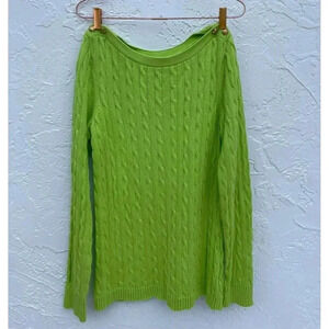 Lauren Ralph Lauren Womens Long Sleeve Buttons Cableknit Sweater Neon Green XL